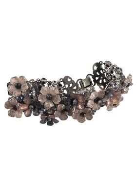 Floral Bracelet Rustic Fairy Retro Fashion Womens Jewelry Silver Tone Pink